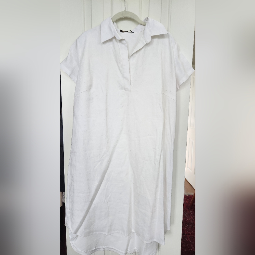 Yaly Couture White Linen Shirt Dress Size 12